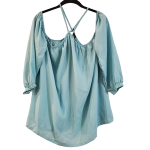 Celmia Women's Cold Shoulder Flowy Light‎ Blue Blouse XL
